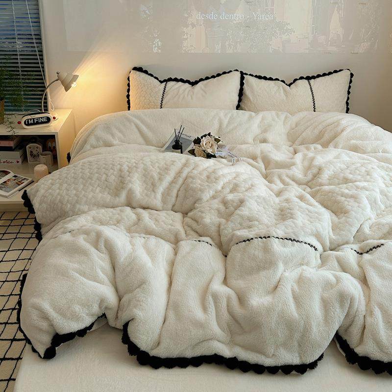 冬季少女心仙女加厚兔兔绒床上四件套双面加绒被套牛奶珊瑚绒床单