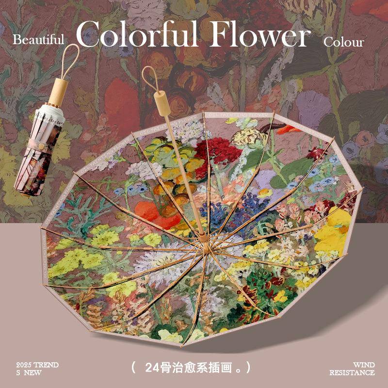 24骨双层雨伞大号加固加厚黑胶遮阳伞女晴雨两用防晒紫外线折叠伞