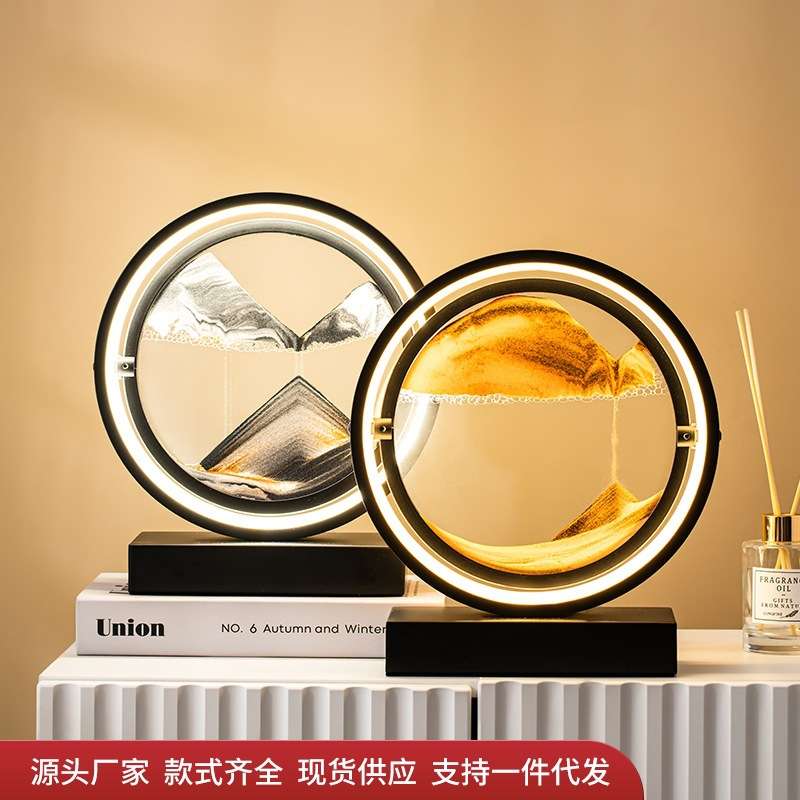 创意翻转流沙画沙漏摆件艺术客厅玄关办公室装饰品流沙画书房台灯图片