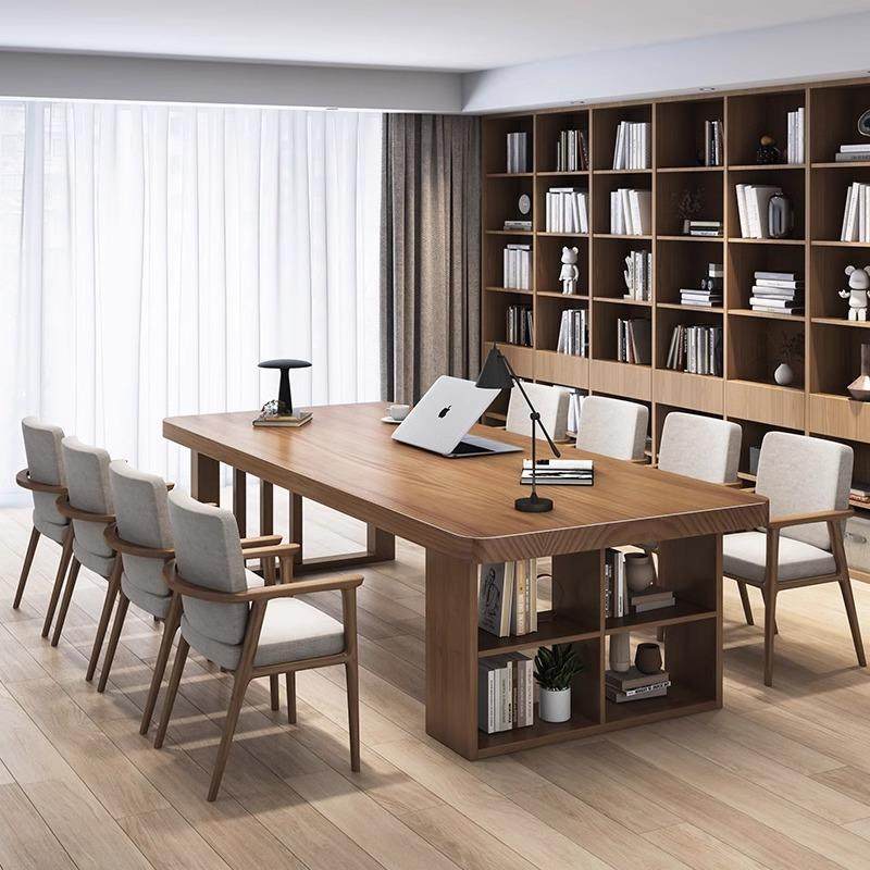 客厅大书桌子双人长条书房实木腿学生学习办公工作台式电脑桌家用