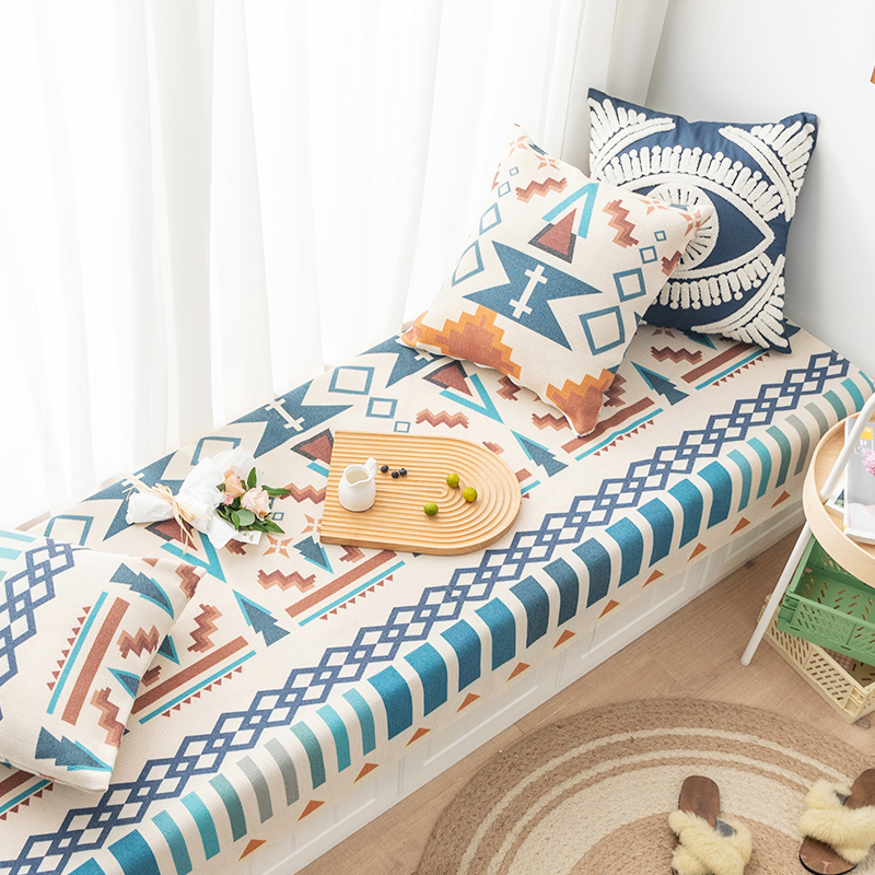 棉麻民族b风飘窗垫四季通用北欧卧室阳台榻榻米窗台垫子防滑可机