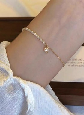 925银气质极细小珍珠可叠戴手链精致洋气百搭轻U奢时尚闺蜜手饰女