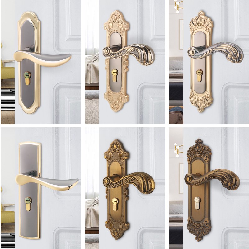 卧室门锁室c内家用通用型房门木门黑色锁具静音老式门把手旧门换