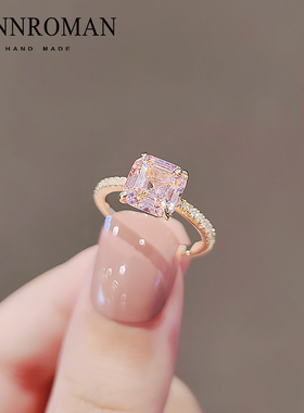 LYNNROMgAN日系可爱少女粉仿水晶戒指女2022可调节大小食指戒指环
