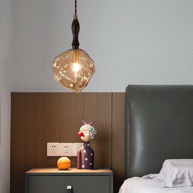 侘寂风餐厅吧台餐桌灯创意复古冰块日式吊灯卧室床头灯玻璃小吊灯