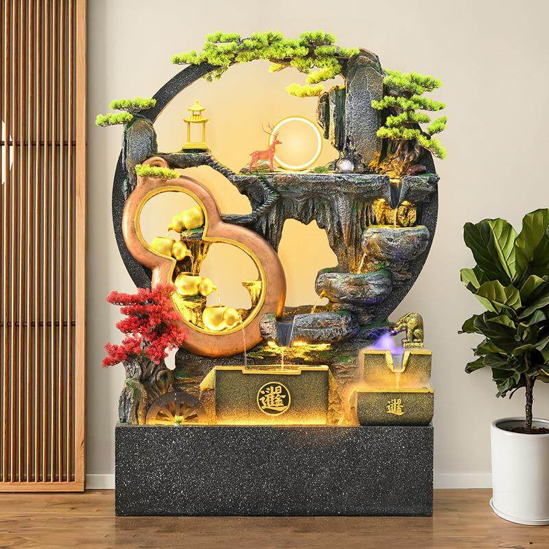 新中式假山流水喷泉水景客厅玄关办公室风水轮加湿器喷雾装饰摆件