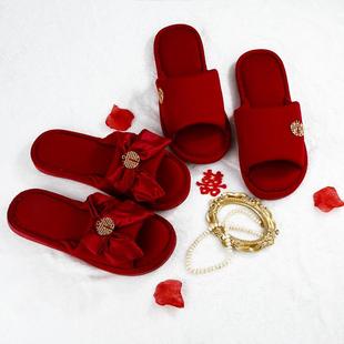 拖鞋 新款 蝴蝶结开口喜庆新婚情侣红色男女款 夏季 婚庆用品结婚拖鞋