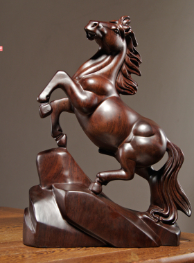 黑檀木雕生肖马摆件实木马到成功家居F书房办公桌面装饰红木工艺
