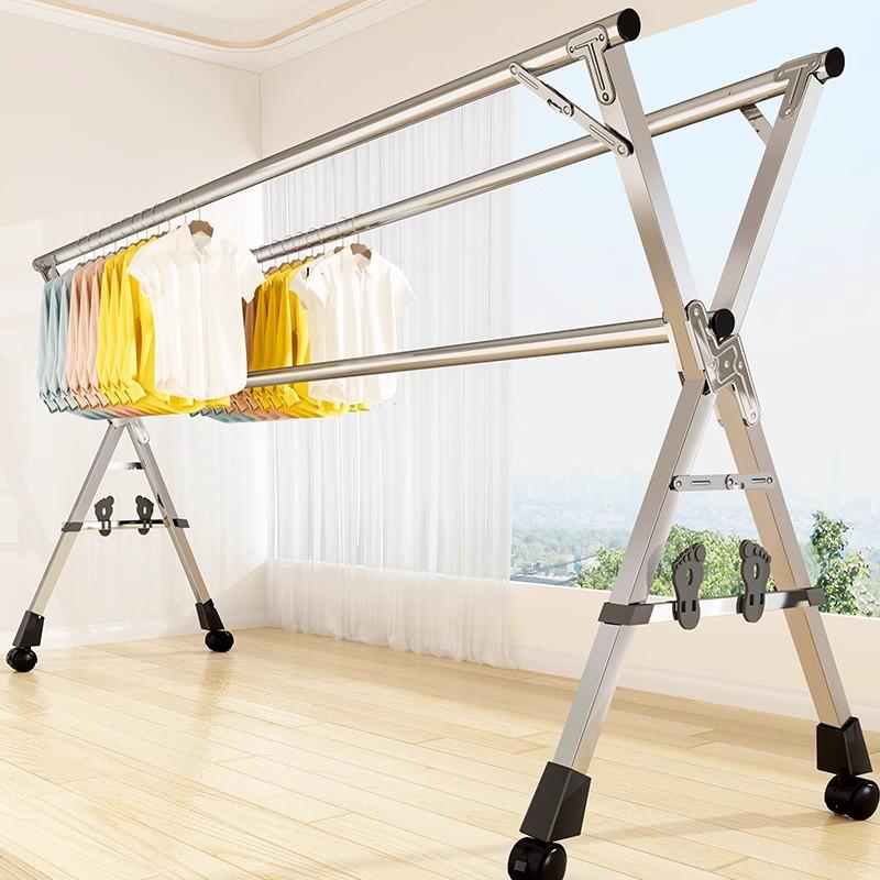 折叠晾衣架落地室内家用阳台w卧室不锈钢室外凉伸缩杆式晒被x型架