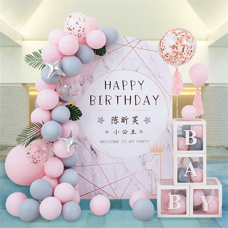 女孩宝宝1周岁生j日布置装饰儿童满月100天百日宴气球派对kt板套