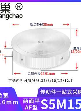 同步轮S5M15齿宽11/16AF内孔5 6 8 10 12 14 15同步带轮S5MHTPAPB