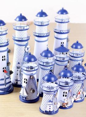 地中海LED灯塔摆饰 家居装饰浪漫烛台酒吧铁皮灯塔室内装饰摆件