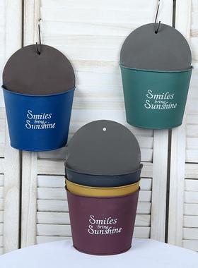 复古风铁皮墙挂花盆复古干花插花器悬挂式铁艺壁挂墙面装饰