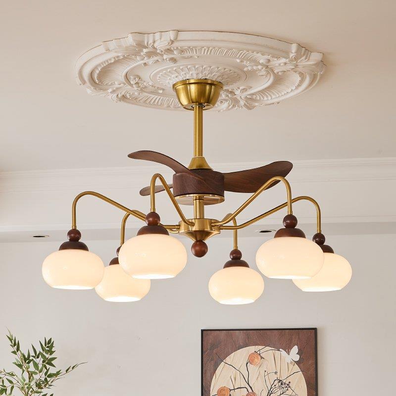 法式中古风客厅吊灯现代简约新款风扇灯卧室全光谱高级感柿子灯具