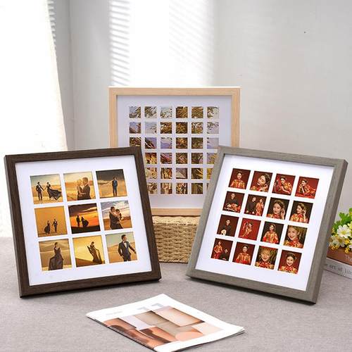 多孔100宫格实木相框 情侣个人写真纪念礼品摆件 美甲展示架画框