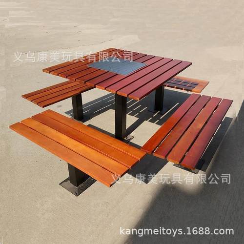 户外休闲桌椅公园组合套桌室外象棋牌桌社区老年活动防 腐塑木桌