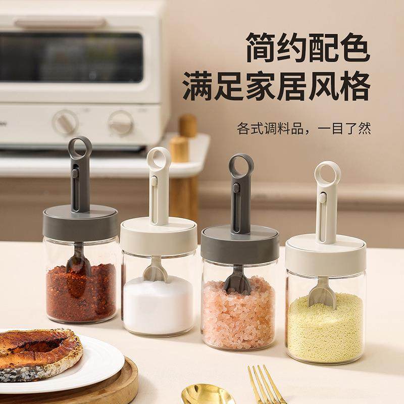 高硼硅玻璃调味罐勺盖一体调料罐厨房密封防潮调味瓶家用调料盒
