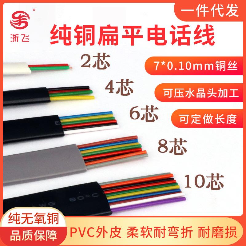 20251 2/4/6芯8芯10芯扁平纯铜电话线电话听筒座机传真机连接线