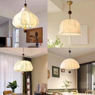 复古风法式 卧室布艺吊灯花纹中古餐厅吧台南洋实木浪漫房间主灯具