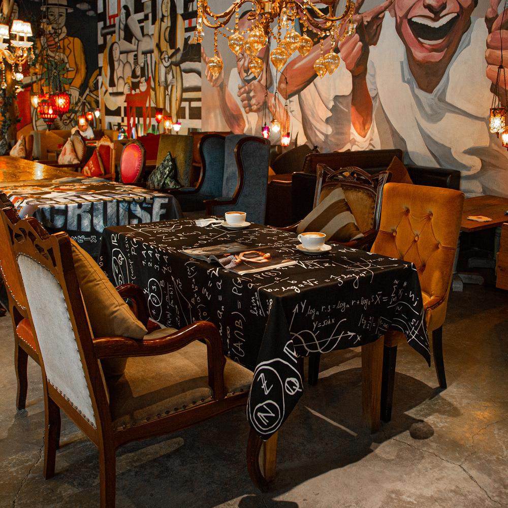 个性咖啡厅桌布酒吧黑色ins 风耐脏现代简约高级感防水桌布工业风