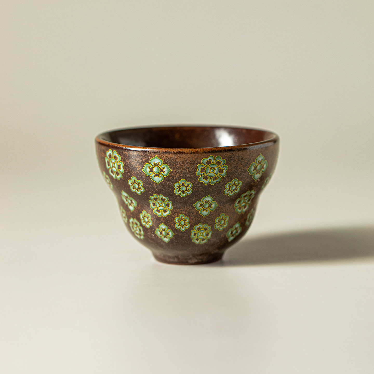 右汝70ml宝相花葫芦杯陶瓷茶杯花朵纹品茗主人杯复古茶具匠心手作