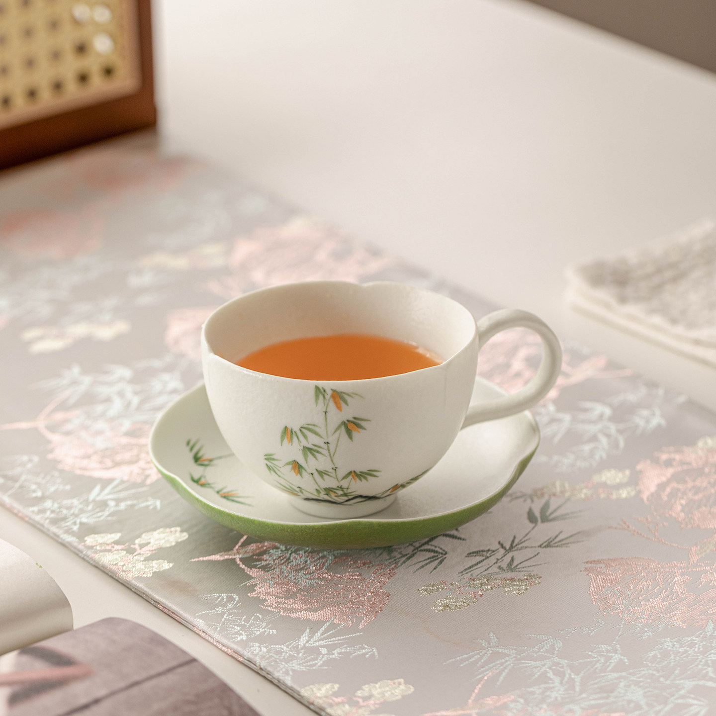 泥徒手绘青竹茶咖杯家用高颜值陶瓷泡茶杯一人饮精致喝水杯子礼盒