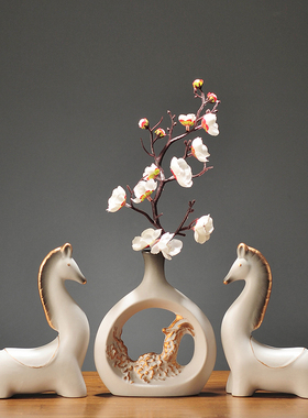 新中式陶瓷马到h功成摆件家居装饰品客厅电视柜玄关摆设乔迁礼品