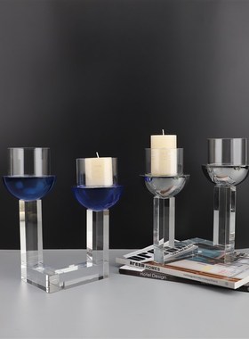 欧式轻奢创意水晶烛台摆件u客厅卧室餐厅茶几样板房办公室家居饰