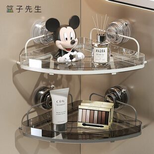 吸盘浴室三角置物架厕所免打孔洗漱用品储物架子卫生间转角收纳架