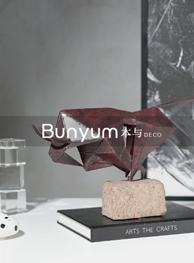 现代新中式d金属动物斗牛摆件客厅玄关家居样板房间售楼处软装饰