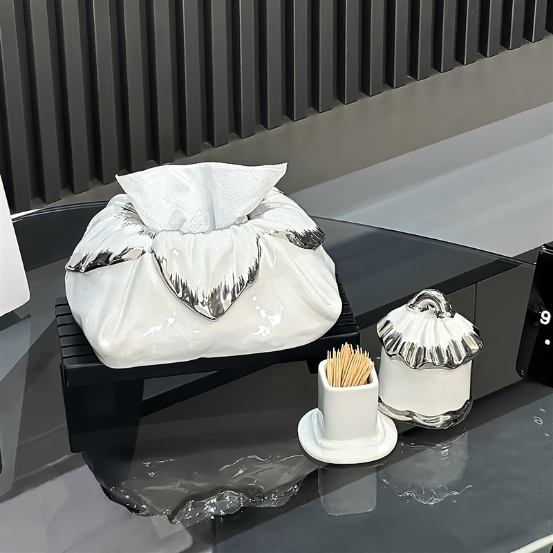轻奢风高级感陶瓷纸巾盒家居桌面装饰品J抽纸盒家用茶几样板间摆