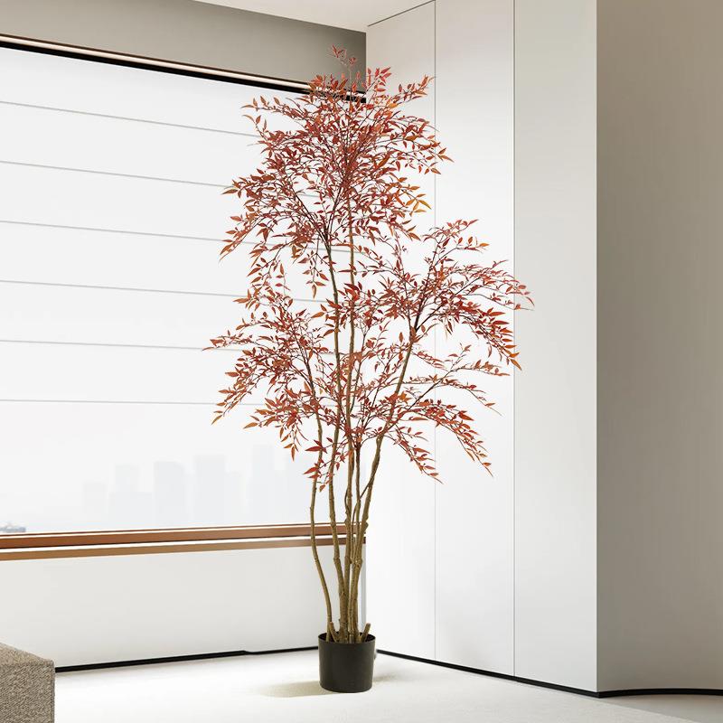 北欧风仿真绿植南天竹盆栽家居室内装饰摆件秋色绿色枫树假植物
