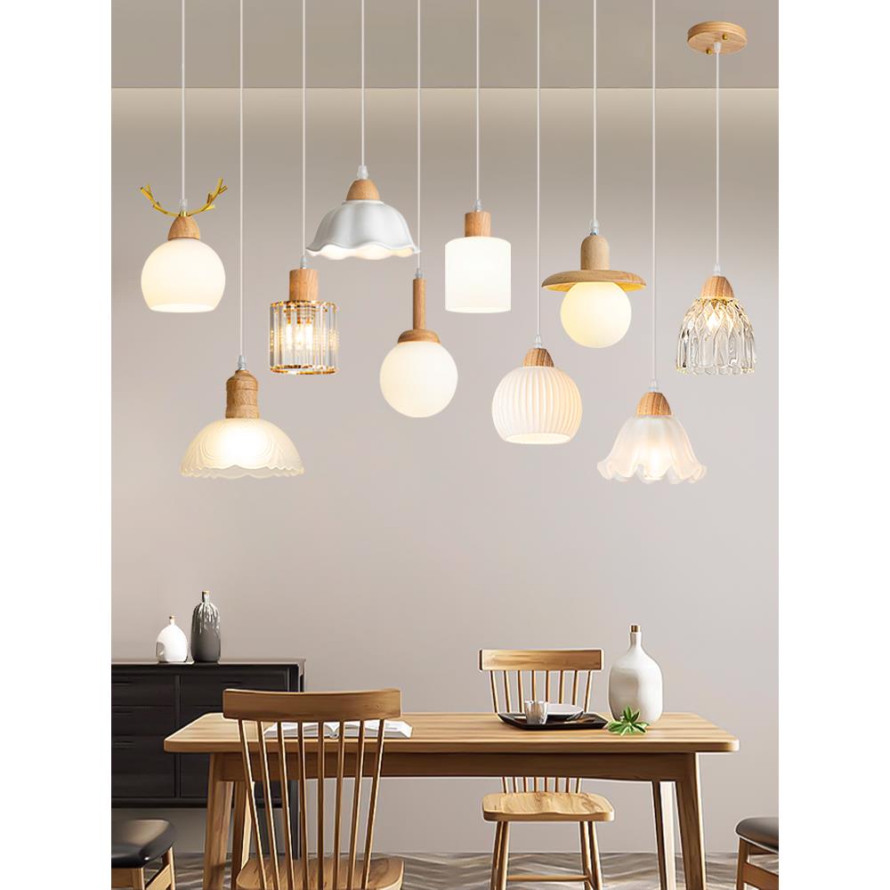 5V原木木艺餐厅吊灯简约创意餐桌吧台走廊过道玄关灯卧室床头小吊