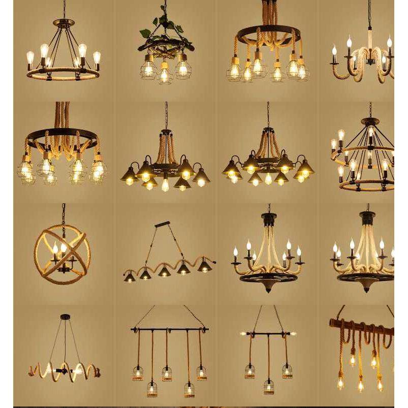 麻绳吊灯餐厅酒吧网咖火锅店创意loft服装店工业风复古麻绳吊灯,家装灯饰光源,智能吊灯,淘宝优惠券,粉丝福利购,淘宝优惠卷