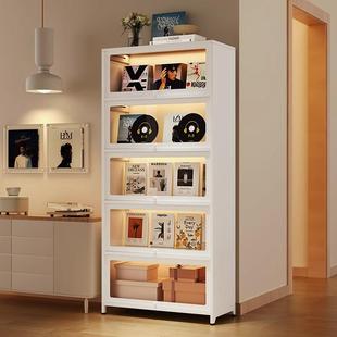 家用钢制书架房间书柜带门玻璃儿童防尘铁艺储物柜置物架子落地