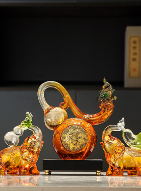福禄有余葫芦琉璃摆件新中式玄关酒柜大象招财装R饰品乔迁搬家送