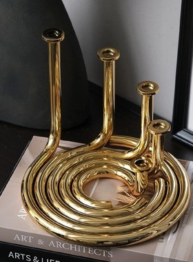 现代简约创意金属组合烛台书w房样板间售楼部书架桌面装饰品摆件