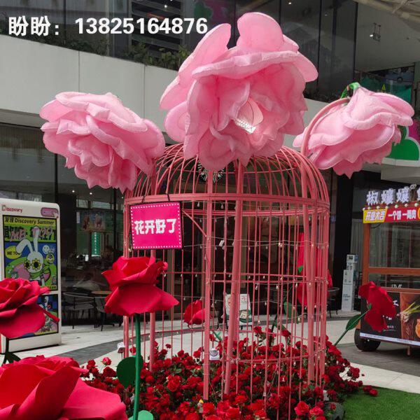 感应花开感应机械花网红呼吸玫瑰仿真伞花灯互动美陈设备厂家直销