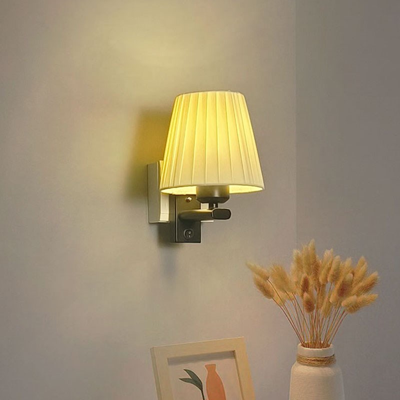 简约插电式d卧室床头壁灯客厅走廊过道灯布艺免布线免打孔直插壁