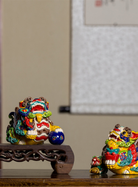 陶瓷手工七彩貔貅家居装饰K 貔貅摆件玄关摆放