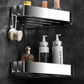 304不锈钢浴室置物架免打孔卫生间淋浴房墙上壁挂式 三角篮收纳架