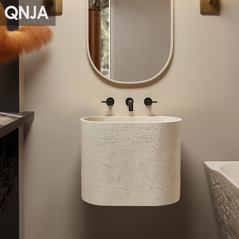 侘寂风洞石洗手盆一体艺术壁挂浴B室柜卫生间挂墙式小号户型洗漱