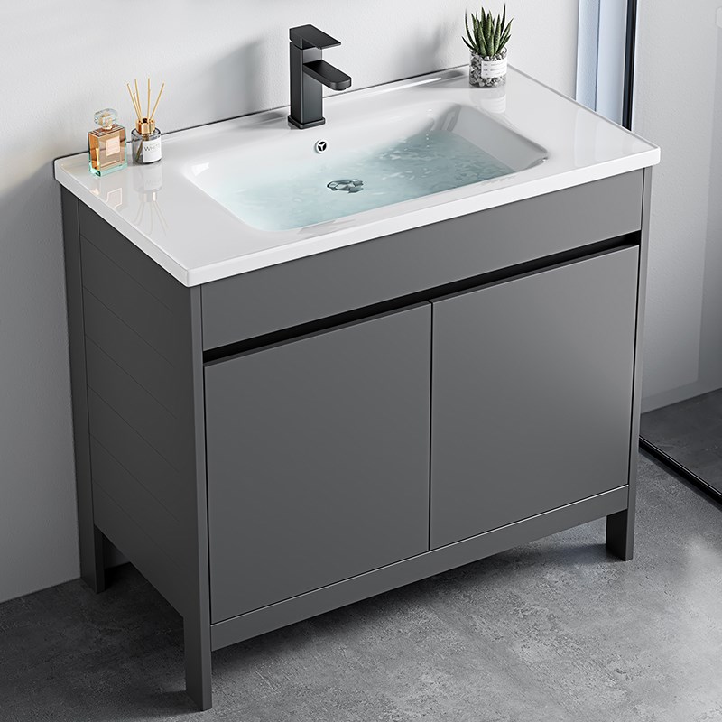 落地式太空铝浴j室柜组合卫生间洗手洗脸陶瓷一体盆洗漱台池