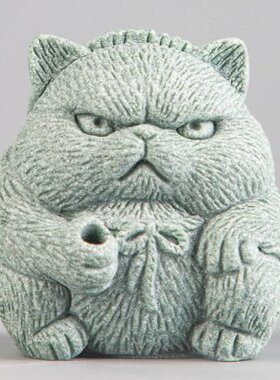 逗兽记猫钓鱼茶宠鱼缸造景中式居家办公创意国潮精品动物装饰摆件