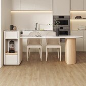 原木风现简约小户型可伸缩岩板餐桌岛台一体客厅北欧实木饭桌子