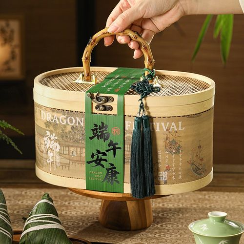 2025b粽子礼盒端午包装盒中式椭圆竹编篮咸鸭蛋点心礼品盒空盒定