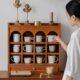 润家家居日式 实木茶杯架卧室桌面展示架家用客厅多宝阁收纳置物架