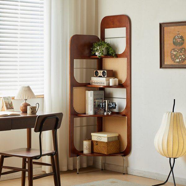 法式中复古实木藤编三拐转角柜子置物书架客厅沙发边收纳屏风装饰,住宅家具,角柜,淘宝优惠券,粉丝福利购,淘宝优惠卷