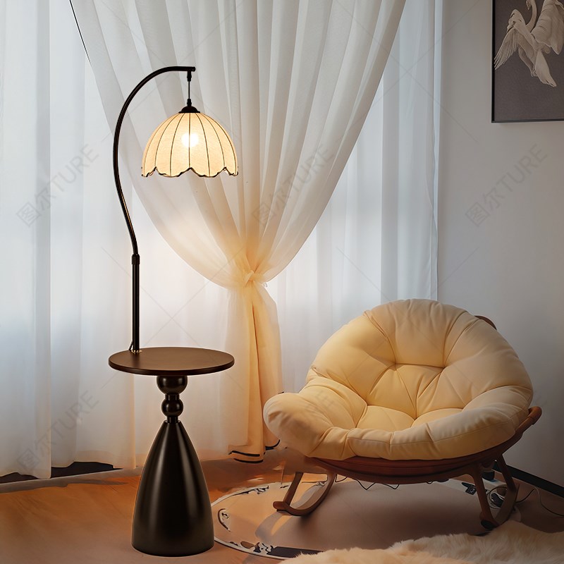 中古风落地灯客厅沙发边钓鱼灯卧室床头氛围感置物一体V带无线 线