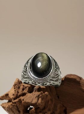 天然金蛋面曜石男款戒指